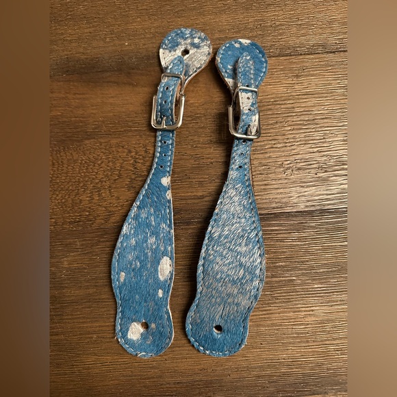 Other - Horse Tack - Faux Cowhide Blue & Silver Western Spur Straps